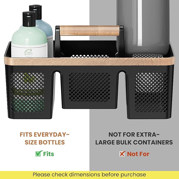 BYUNER Black Shower Caddy Portable: Plastic Bathroom Caddy Organizer with Handle and Holes, Cleaning Caddy, Hard Shower Basket Storage Tote for Toiletry, College Dorm Room Essentials for Men