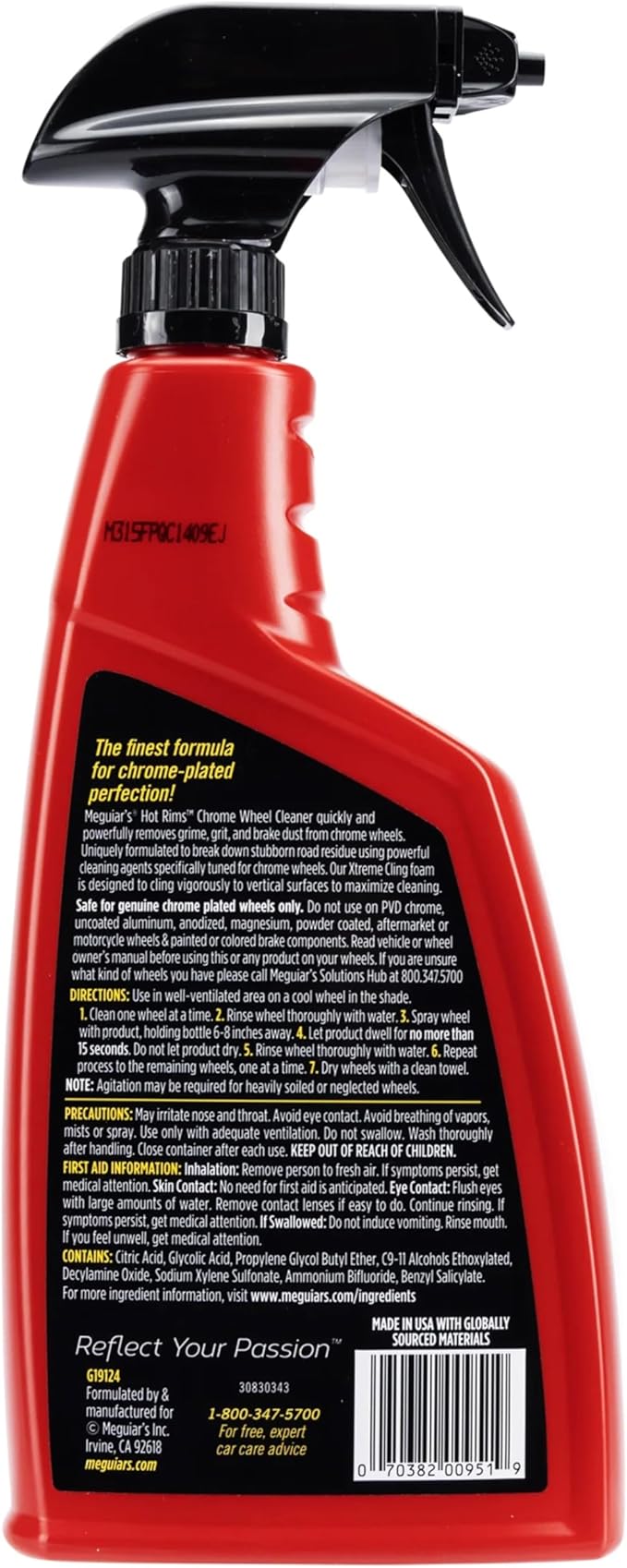 Meguiar's Hot Rims Chrome Wheel Cleaner 6 Pack, 24 oz Spray Bottles (6 x 24 oz = 144 oz Total) Xtreme Cling foaming gel removes brake dust and road grime from true chrome wheels for mirror-like shine