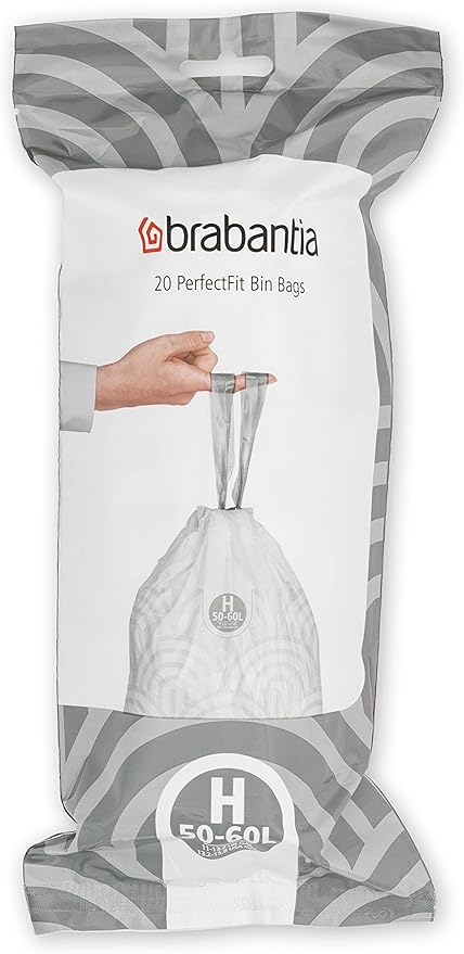 Brabantia PerfectFit Trash Bags (Size H/13.2-16 Gal) Thick Plastic Trash Can Liners with Drawstring Handles (120 Bags)