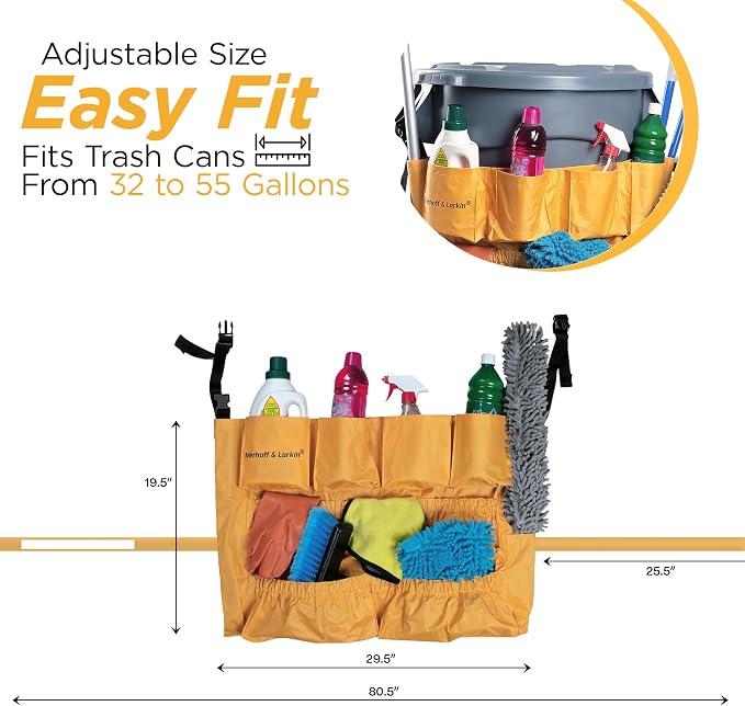 Janitorial Cleaning Bundle | 2-Pack Trash Can Caddy Bag & Expandable Closed for Cleaning Sign | Fits 32-55 Gallon Bins | Multilingual Restroom Safety Banner for Custodians, Restrooms & Commercial Use