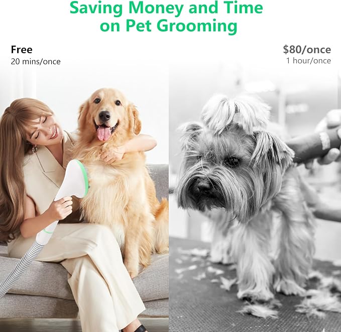 Towallmark Multi-Purpose Pet Hair Remover, Dog Hair Vacuum Groomer with Intake Power 135W, Low Noise Dog Clippers, Pet Hair Vacuum Cleaner with Grooming Tools, Suitable for Dog, Cat, etc