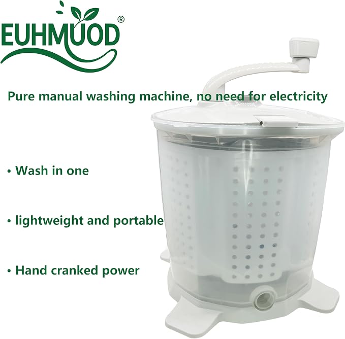 Manual Washing Machine, Portable Hand Crank Washer for Small Space | Compact Non-Electric Laundry for Dorm, Apartment, Camping, Travel, Lightweight with Removable Tub & Stable Suction Base Grey