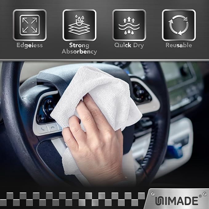 UNIMADE Shop Towels, 100 Pack Commercial Grade Work Rags Microfiber Towels for Cars Cleaning Rags Bulk Detailing Cloth for Automotive Bar Mechanic Restaurant Garage Housekeeping, 11.5"x 11.5", White