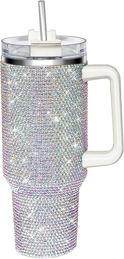 HWISDMIG 40oz Tumbler with Handle-Glitter Rhinestones Tumbler Bling Cups Stainless Steel Water Bottle Diamond Studded Tumbler for Women-Birthday Gifts for Women, Mom, Wife, Girlfriend (40 oz, Shiny)