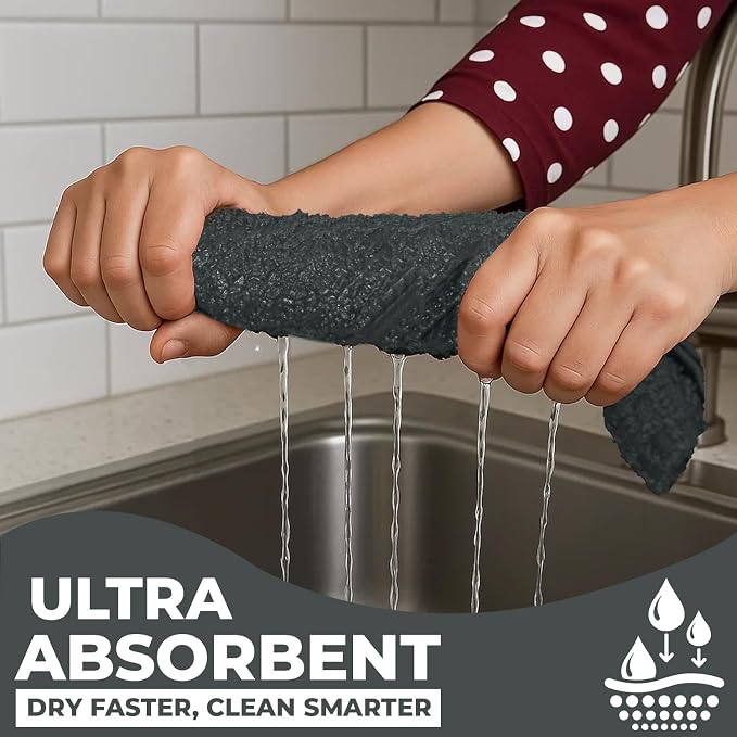 DAN RIVER Premium Grey Kitchen Towels - [Pack of 6] 100% Cotton (16x 26 Inches) -Super Soft, Highly Absorbent Hand Towels, Quick Dry, Dish Towels, Tea and Bar Towels Set
