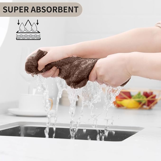 Kitinjoy 100% Cotton Waffle Weave Kitchen Hand Towels (13 X 28 Inches, Coffee), 4-Pack Super Soft and Absorbent Dish Towel for Drying Dishes