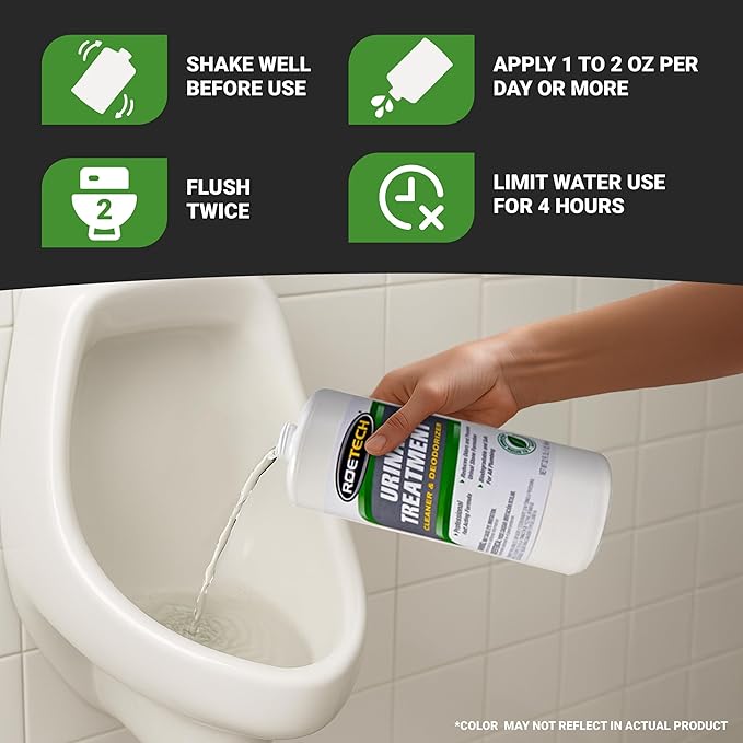 Roetech UT-Q Urinal Drain Cleaner, Urine Odor Eliminator and Deodorizer with Bacteria, Liquid Treatment Utilizes Ammonia, 32 fl oz (Pack of 6)