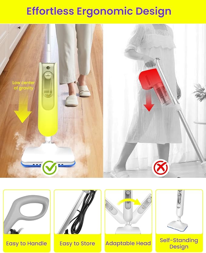 Steam Mop for Floor Cleaning, Effortless Ergonomic Design Floor Steamer for Hardwood and Tile, Adjustable Steam Modes, 1500W High Power, 16.4ft Cord, 400Ml XL Tank, 2 Washable Pad (1) (6)