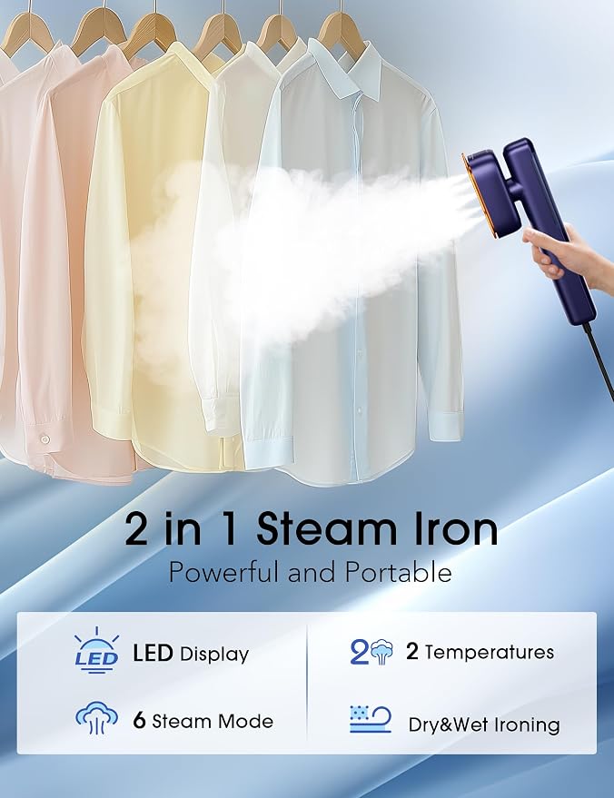 Sundu Steamer for Clothes,1200W Portable Travel Steamer&Iron 180ml Navy | Compact 15s heat-up, 100ml tank, 25min powerful steam, 4 Modes, includes gloves,Quick wrinkle removal for travel & home.