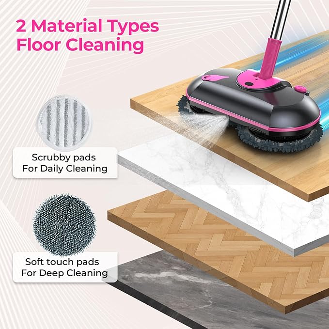 ScrubWiz Cordless Electric Mop, Electric Spin Mop with Water Spray, Powerful Floor Cleaner, Super Quiet Cleaning & Waxing, White and Black