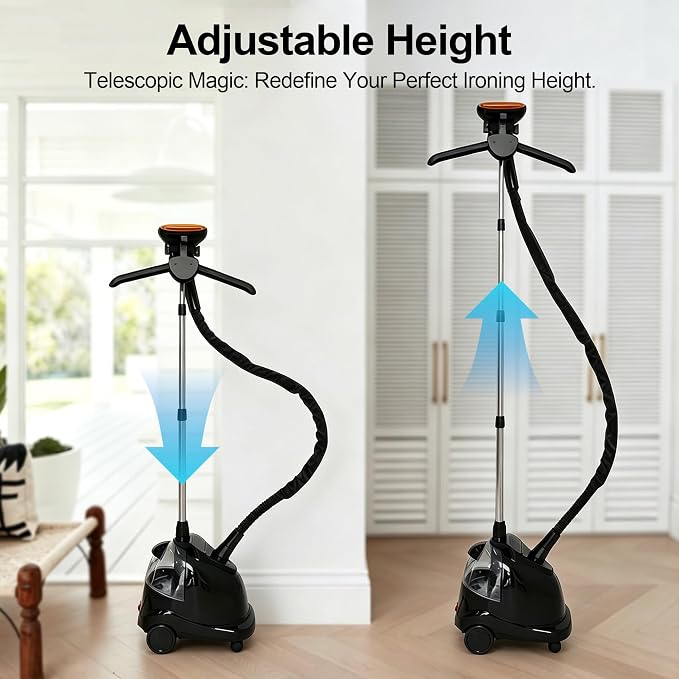 Professional Garment Steamer for Clothes, 2000W Powerful Steam Iron with 1.5L Water Tank, 40 Minutes Continuous Steam, Heavy Duty Clothes Steamer for Home, Commercial Use, Pearl Black