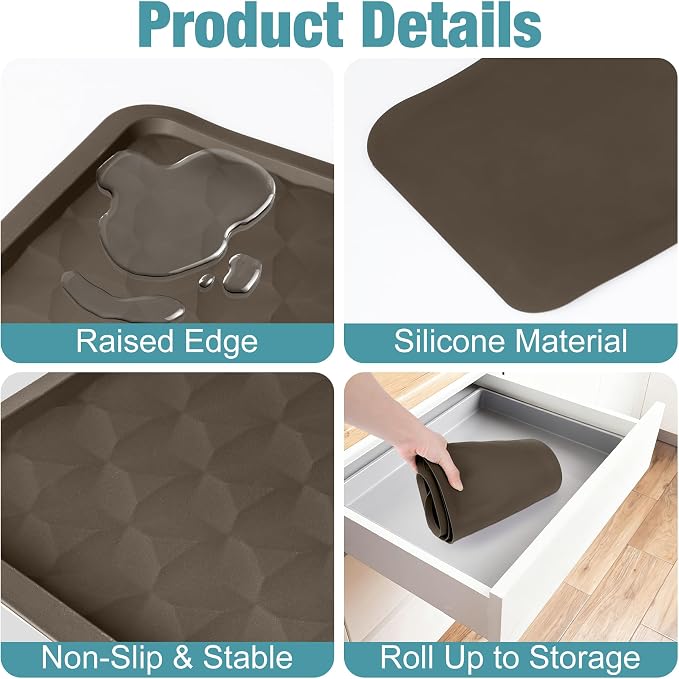 ToLanbbt Refrigerator Spill Mat - 37.5'' x 8.5'' Silicone Under Fridge Floor Protector with Raised Edge, Leak Catcher Liner Drip Tray for Refrigerator Washing Machine, Dryer, Wine Cooler, Brown