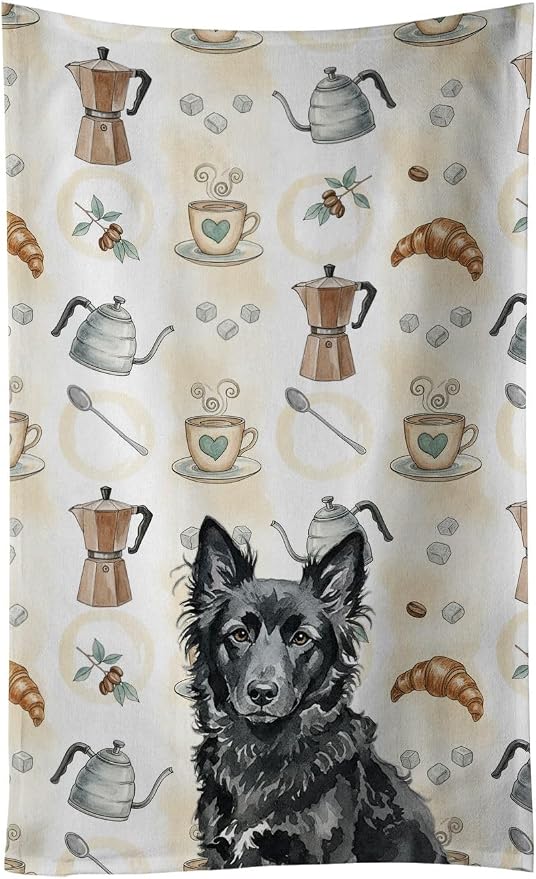 Caroline's Treasures MUDI Coffee Bar Kitchen Towel Velour Plush Front and Cotton Loop Back Machine Washable