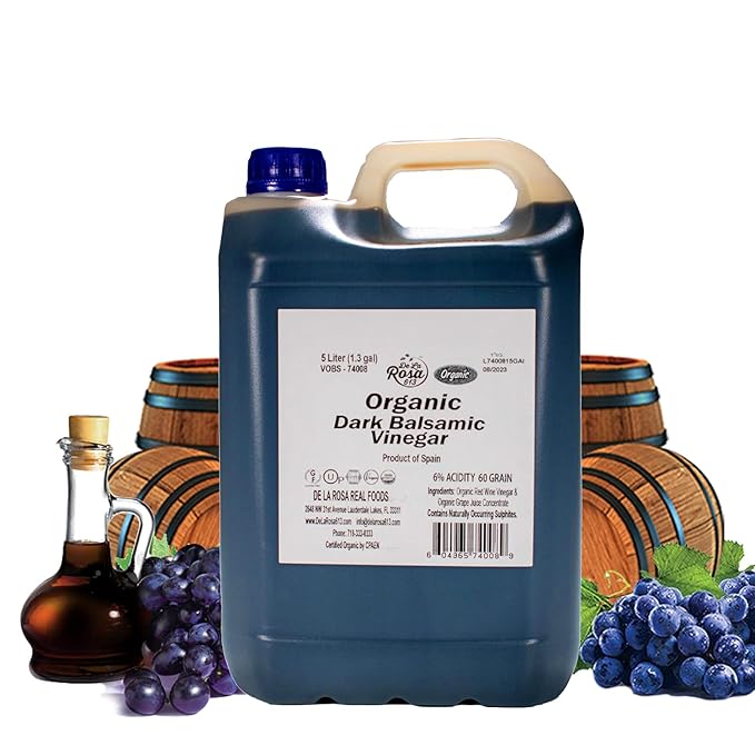 De La Rosa Organic Dark Balsamic Vinegar, Fruity & Juicy, Vegan, Kosher, Non-GMO & Gluten Free, Great for Salad Dressings, Marinades & More 5 Liter (Pack of 1)