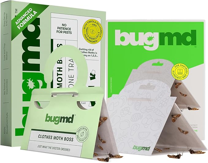 BugMD Clothes Moth Boss Traps (6 Count, Green) and Pantry Pest Patrol (6 Count, White) Bundle