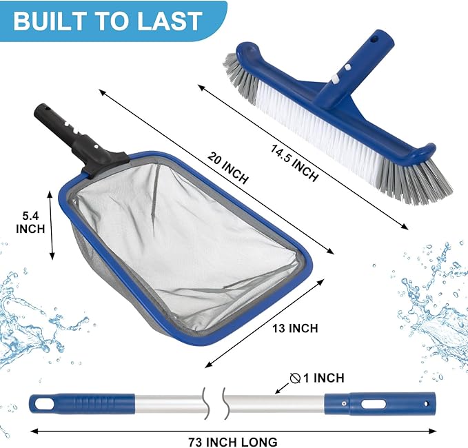 Pool Vacuum Head & 14.5'' Pool Brush Head & Pool Skimmer Net with Pole