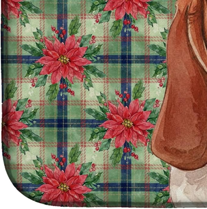 Caroline's Treasures Red and White Basset Hound Christmas PoinsettIas Dish Drying Mat Absorbent Dish Drying Mat Pad for Kitchen Counter Dish Drainer Mat for Countertop, 14 x 21", Multicolor