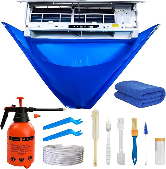 13psc Small Mini Split Cleaning Kit Bag for Home Air Conditioner - Includes Waterproof Cleaning Bag, Vent Brush & Tools for Wall Mounted/Ductless AC Units | Fits Small to Large Split Systems.