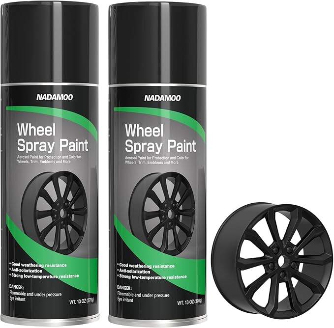 NADAMOO Aluminium Wheel Spray Paint, Aerosol Car Rim Paint for Recolor and Protection, Matte Black, 2 Can, 13 Oz Per Can
