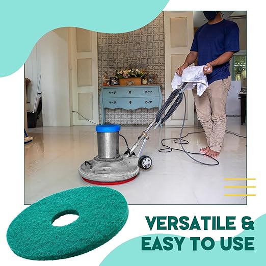 Teenyyou 2 Pcs 12" Green Scrubbing Pads Commercial Cleaning Orbiter Pads-Maintenance Non Woven for Floor Buffer Machine