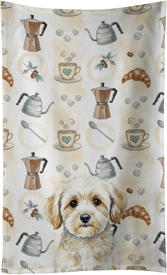 Caroline's Treasures Maltipoo Coffee Bar Kitchen Towel Velour Plush Front and Cotton Loop Back Machine Washable