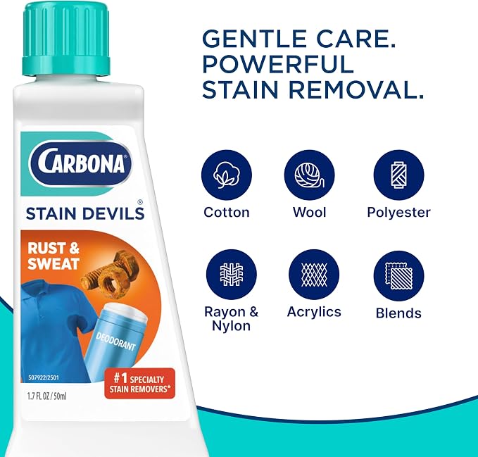 Carbona Stain Devils #9 (1.7 Fl Oz), Targeted Spot Cleaner for Rust & Perspiration Stains, Safe on Skin & Washable Fabrics