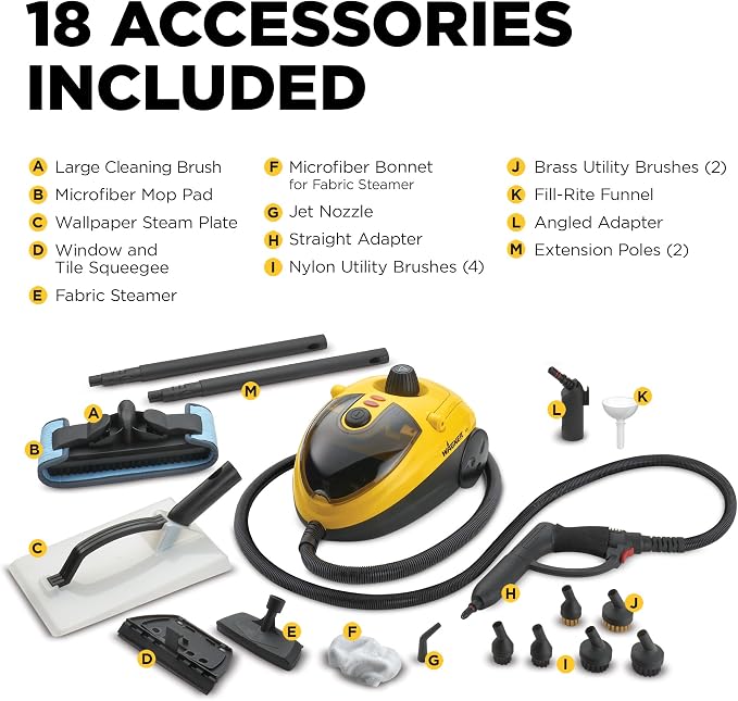 Wagner Spraytech 2494184 915e On-Demand Steam Cleaner & Wallpaper Removal, Multipurpose Power Steamer, 18 Attachments Included (Some Pieces Included in Storage Compartment) For Floor