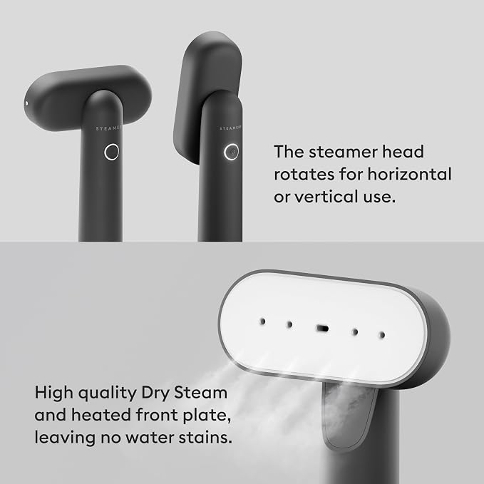Steamery Travel Steamer Cirrus Lite, 1200W, Steam Output 16g/min, Heat up 18 Seconds, Portable & Packable, Rotating Steam Head, Dry Steam Technology (Black)