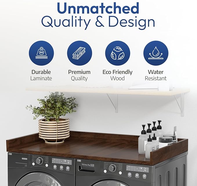 OfficeSimpli Washer Dryer Countertop, Made in USA, Non-Slip Pads, Laundry Room Wood Topper, Washer Dryer Cover for Top, Laundry Countertop, Laminate Finish (California Walnut, Standard (27.5" x 54"))