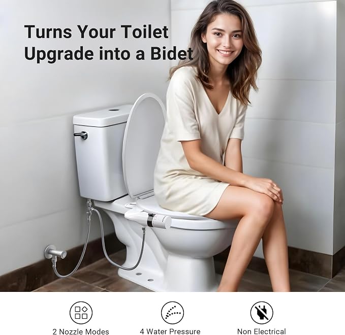 Bidet Attachment for Toilet Seat Sprayer - Non Electric Dual Nozzle with Cold Water - Self Cleaning Toilets Bathroom Spray for Butt Wash - Easy Slim Adjustable Pressure Control Rv Bidets Gifts