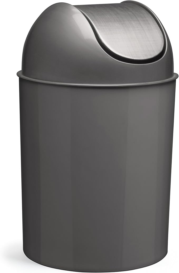 Umbra Mezzo, 2.5 Gallon Trash Can with Lid, Ideal for Small Spaces, Home and Office, Brushed Silver