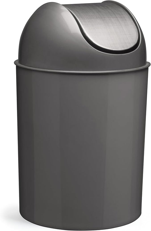 Umbra Mezzo, 2.5 Gallon Trash Can with Lid, Ideal for Small Spaces, Home and Office, Brushed Silver