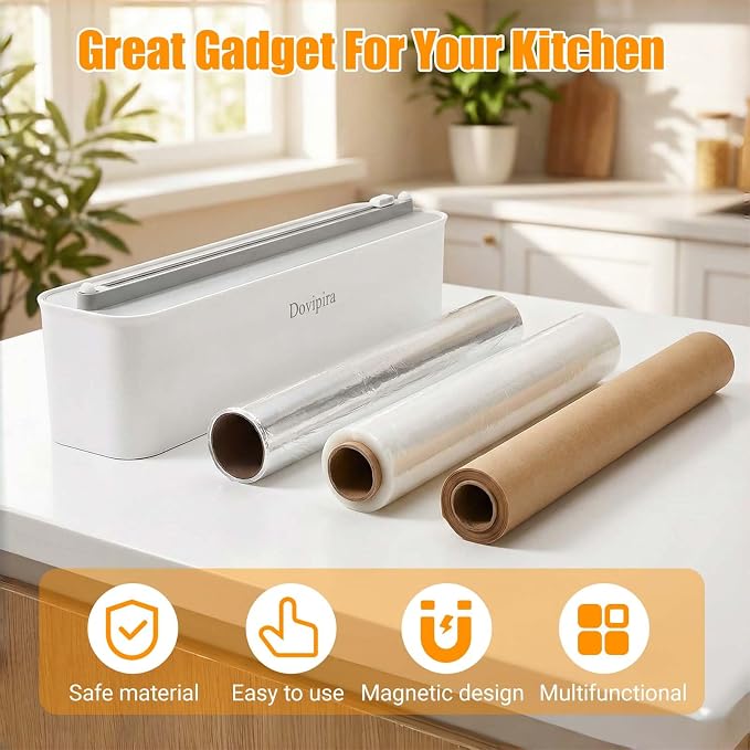 2 Pack Large Magnetic Plastic Wrap and Foil Dispenser with Cutter | Magnetic & Adhesive Mounting, Fits for Max 12.8In x 984Ft of Plastic Wrap, 12.8In x 328Ft of Foil & Parchment Paper