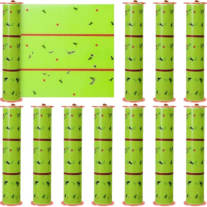 Qualirey Giant Sticky Fly Traps, Fly Strips for Indoor Outdoor Hanging Flying Tapes Non Toxic Ribbon Fruit Gnat Killer for Mosquito Plants House Horse Stable(30 ft,Fluorescent Green,2 Pcs)
