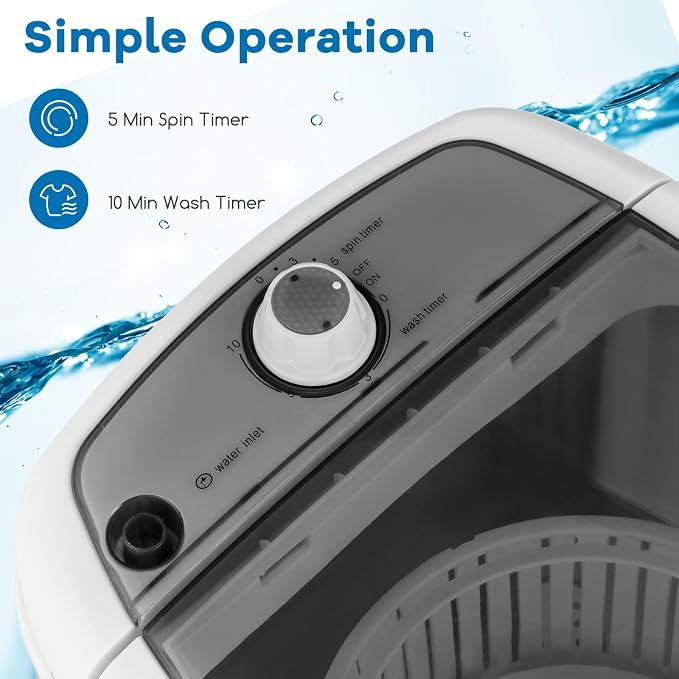 MEDIMALL GX24977-PE, Mini Washer and Spinner Combo, 5.5lbs, Semi-automatic Compact Laundry Apartment Dorm RV Portable Washing Machine, 5.5 LBS Capacity