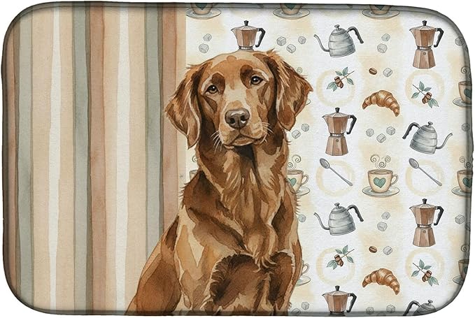Caroline's Treasures Liver Flat-Coated Retriever Coffee Bar Dish Drying Mat Absorbent Dish Drying Mat Pad for Kitchen Counter Dish Drainer Mat for Countertop, 14 x 21", Multicolor