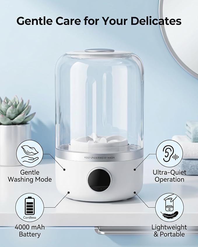 GLOGLOW Mini Washing Machine, Portable Lightweight Transparent Washing Machine 10W Quiet Rechargeable Mini Laundry Washer for Underwear Baby Clothes and Small Items