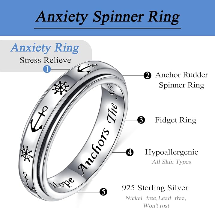Ladytree Spinner Fidget Anxiety Ring,925 Sterling Silver Stress Relief Worry Ring,Platinum Plated ADHD Autism Jewelry,Birthday Mom Gift for Women