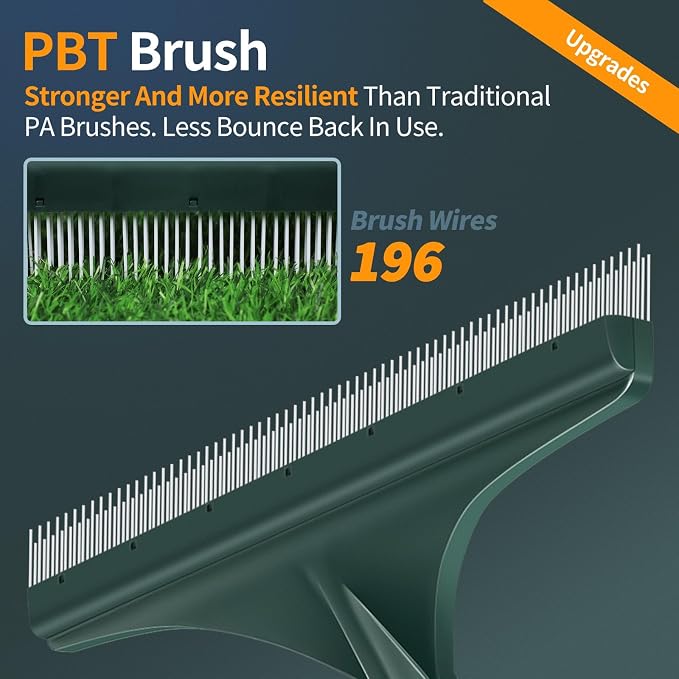 Artificial Grass Turf Rake with Foldable Lightweight Steel Handle, 51" Folding Turf Brush for Carpet Cleaner with Ergonomic Design, Suitable for Pet Hair Removal, Silver Handle and Green Head