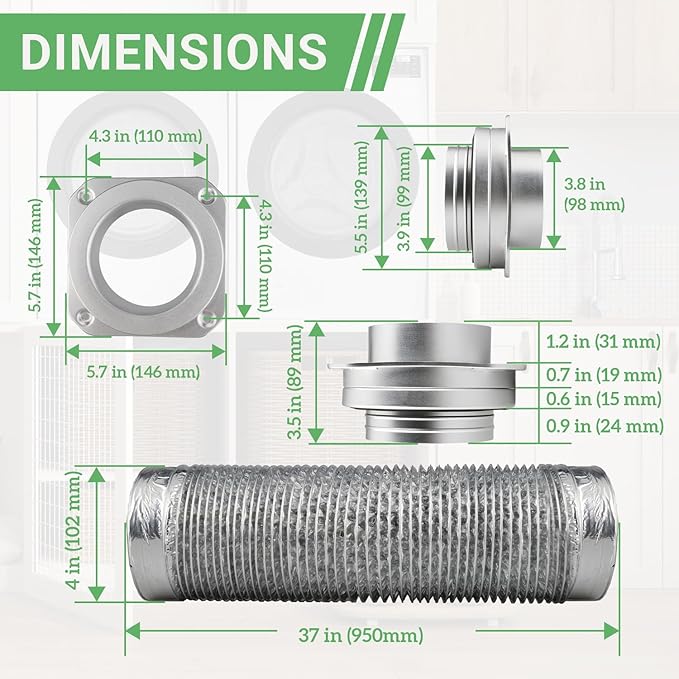 DV180 Magnetic Dryer Vent Connector Kit, 4 Inch Quick Connect Dryer Vent Coupling with 3.3 FT Aluminum Hose, Dryer Vent Hose Connector for Tight Spaces and Easy Cleaning