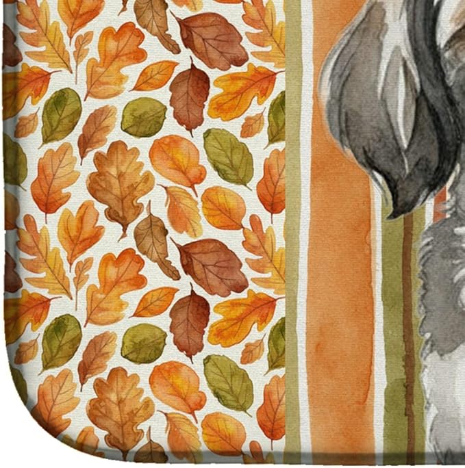 Caroline's Treasures Grey and White Tibetan Spaniel Heirloom Fall Dish Drying Mat Absorbent Dish Drying Mat Pad for Kitchen Counter Dish Drainer Mat for Countertop, 14 x 21", Multicolor