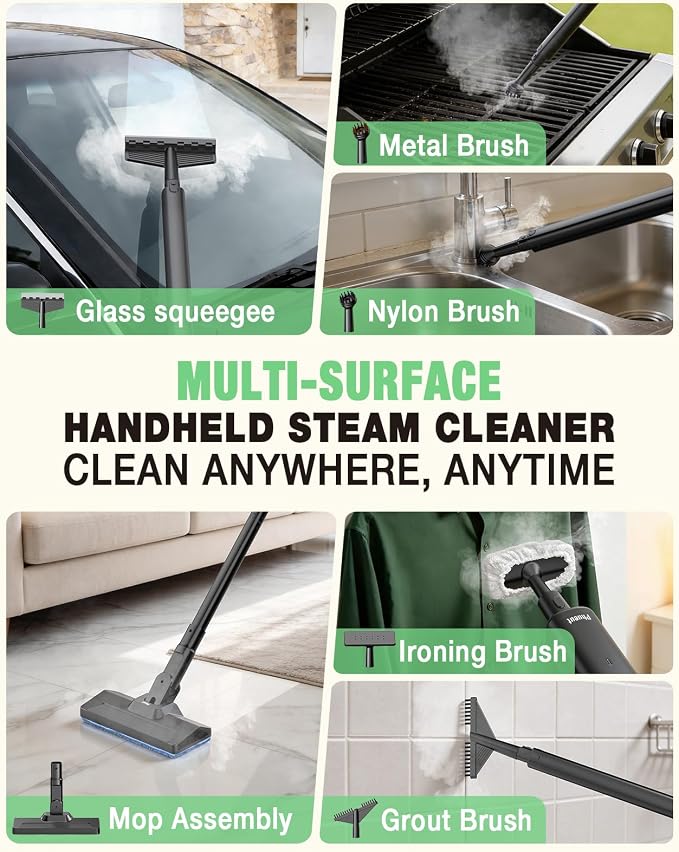 Heavy Duty Steam Mop for Floor Cleaning, 14-in-1 Lightweight Detachable Handheld Steam Cleaner with Multi-Purpose&Powerful, No-Chemical Floor Steamer for Home|Hardwood|Grout|BBQ|Window (Black)