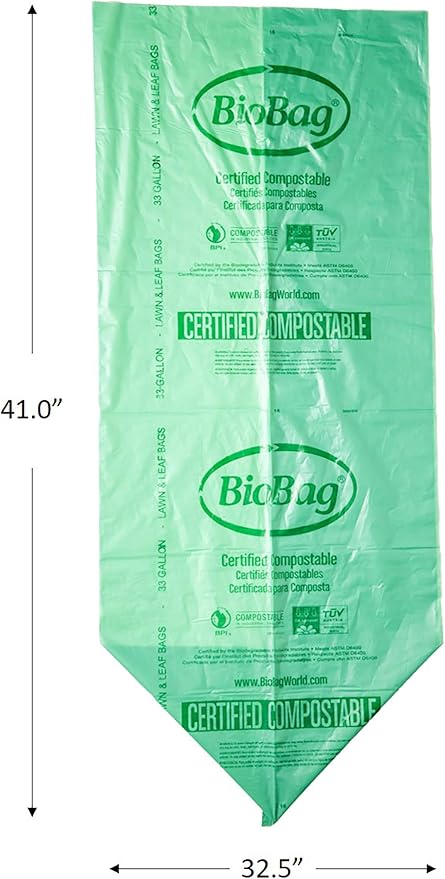 BioBag Compostable Lawn & Leaf Yard Waste Bags, 33 Gallon, 10 count (pack of 2)