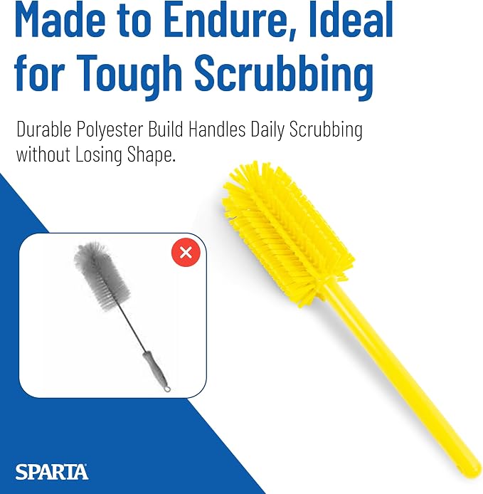 SPARTA Large Water Bottle Brush Ideal for Wide-Mouth Jars, Bottles and Tumblers, Dishwashing Tool with Handle for Home and Commercial Kitchens, Plastic, 16 Inches, Yellow