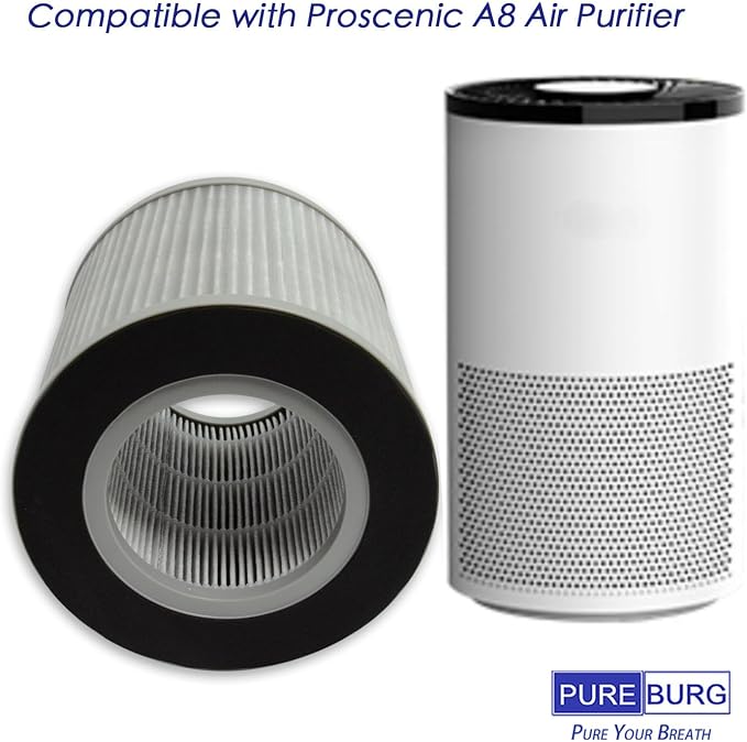 PUREBURG Replacement Filter Compatible with Proscenic A8 Air Purifier, H13 True HEPA Activated Carbon 2-in-1 3-Stage Filtration Air Clean Dust VOCs,2-Pack