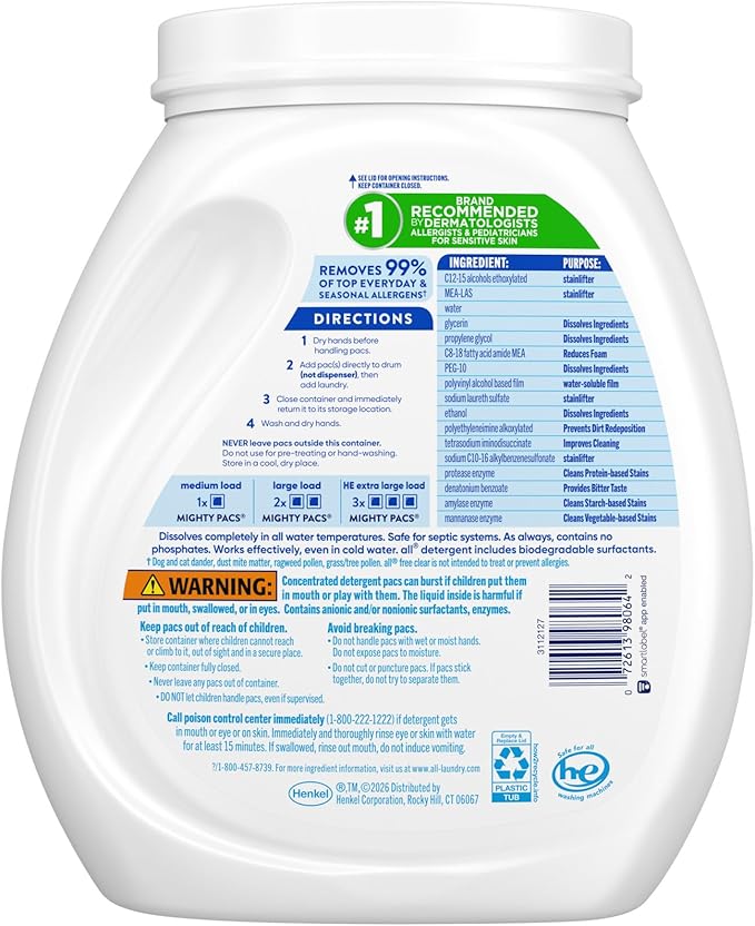 all Unit Dose Laundry Detergent, Mighty Pacs, Free Clear, OXI, 72 Count