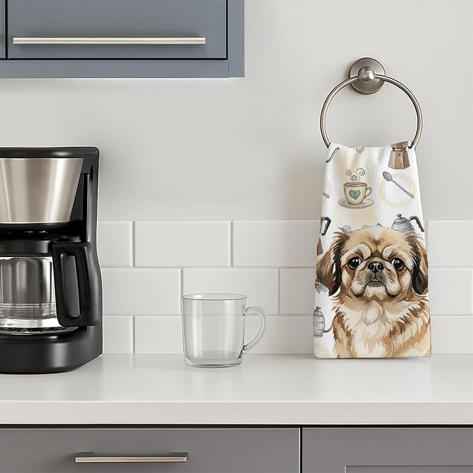 Caroline's Treasures Sable Pekingese Coffee Bar Kitchen Towel Velour Plush Front and Cotton Loop Back Machine Washable
