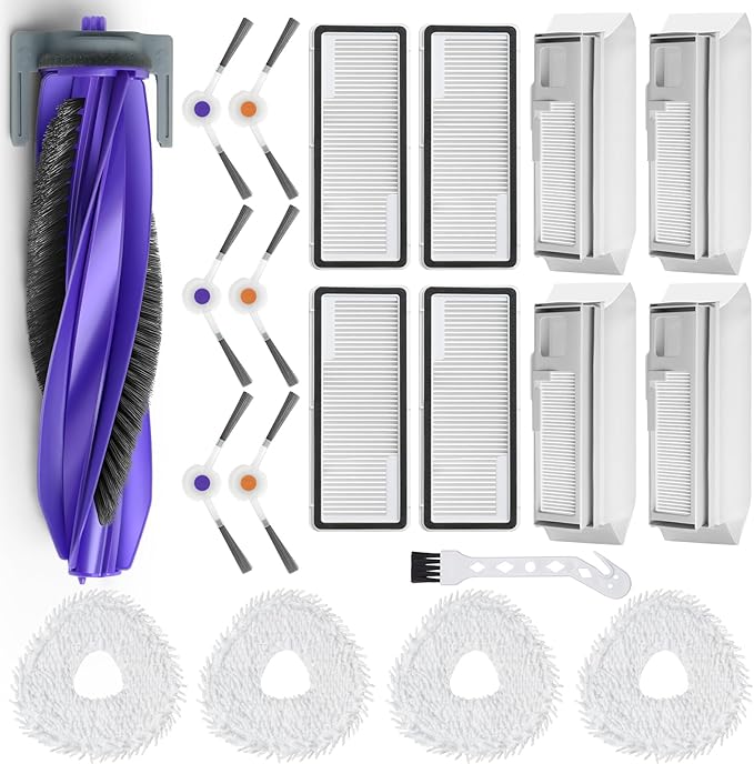 20Pcs Replacement Parts for Narwal Freo X Ultra Accessories Robot Vacuum Cleaner Spare Kit, 1 Main Roller Brush, 4 Hepa Filters, 4 Mop Pads, 4 Dust Bags, 6 Side Brush,1 Clean Tool