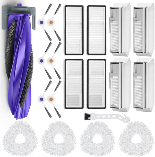 20Pcs Replacement Parts for Narwal Freo X Ultra Accessories Robot Vacuum Cleaner Spare Kit, 1 Main Roller Brush, 4 Hepa Filters, 4 Mop Pads, 4 Dust Bags, 6 Side Brush,1 Clean Tool
