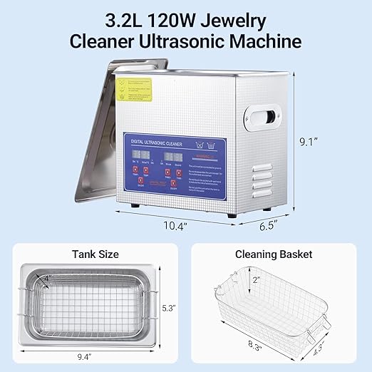 120W Heated Industrial Ultrasonic Cleaner 3.2L/0.85Gal 40kHz - Medical Sterilizer for Dental Tools, Jewelry, Carburetors & Auto Parts with Timer